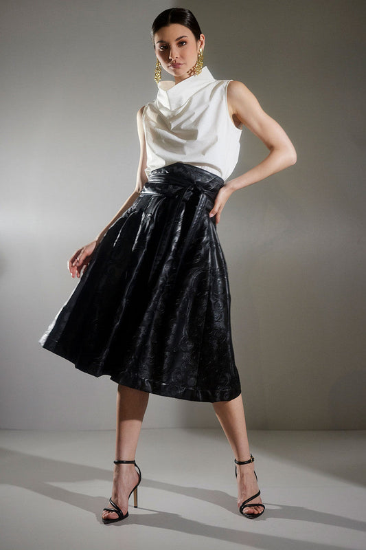 Buy Leticia Embroidered Faux Leather Skirt in Black Online Black Natori