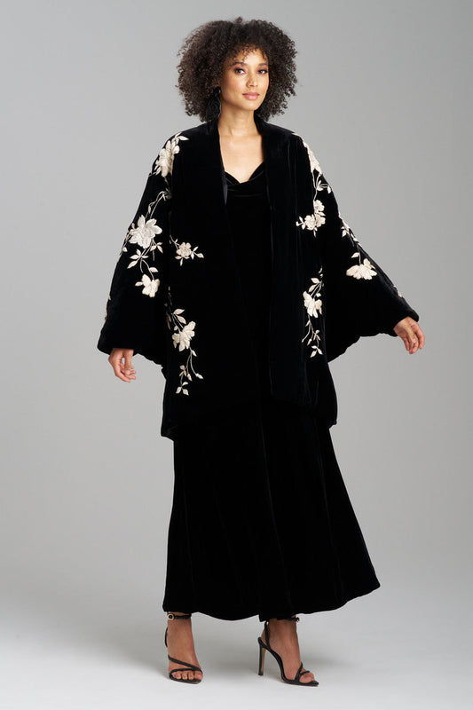 Buy Couture Velvet Silk Embroidered Coat in Black Online Black Natori