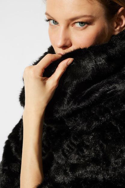 Astrakhan Faux Fur Coat Black Natori