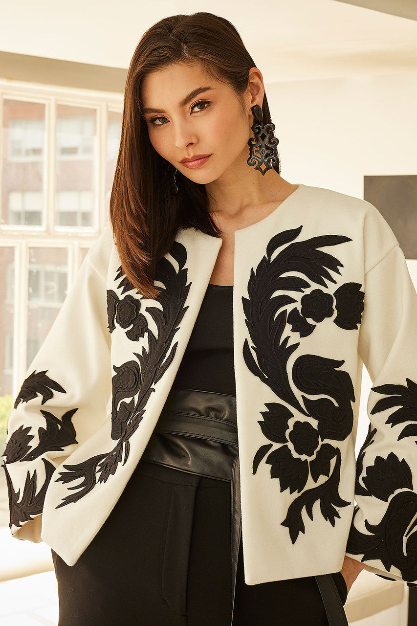 Buy Felt Embroidered Crop Jacket in Warm White Online Warm White Natori