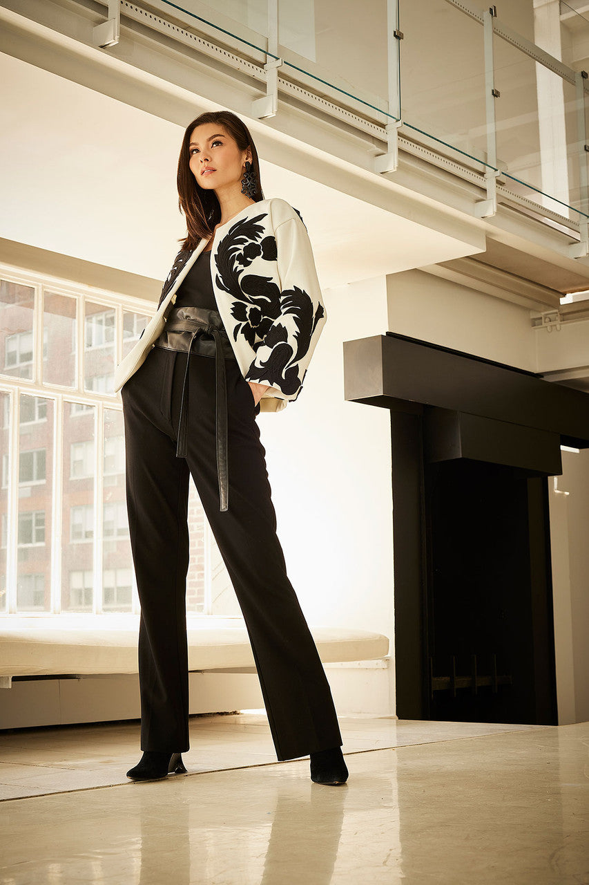 Buy Felt Embroidered Crop Jacket in Warm White Online Warm White Natori