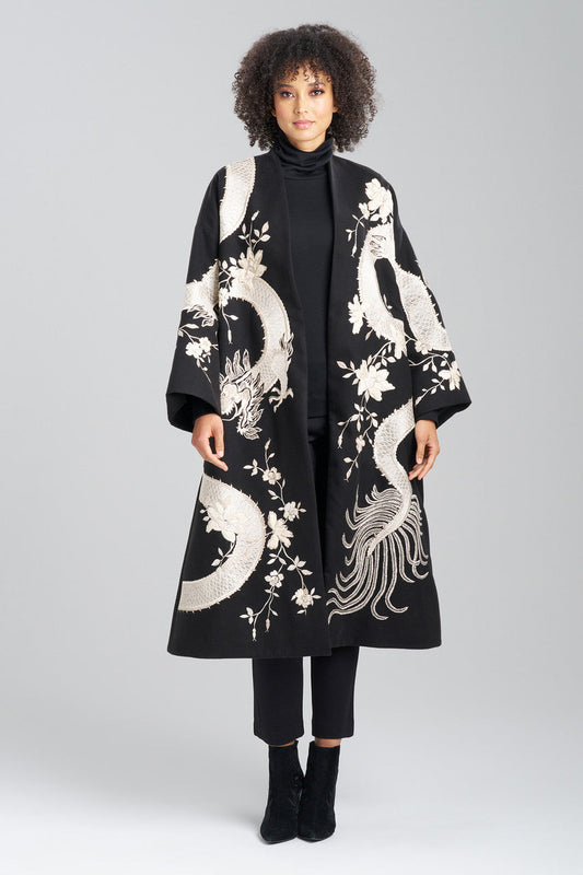 Buy Couture Felt Embroidered Dragon Coat in Black Online Black Natori