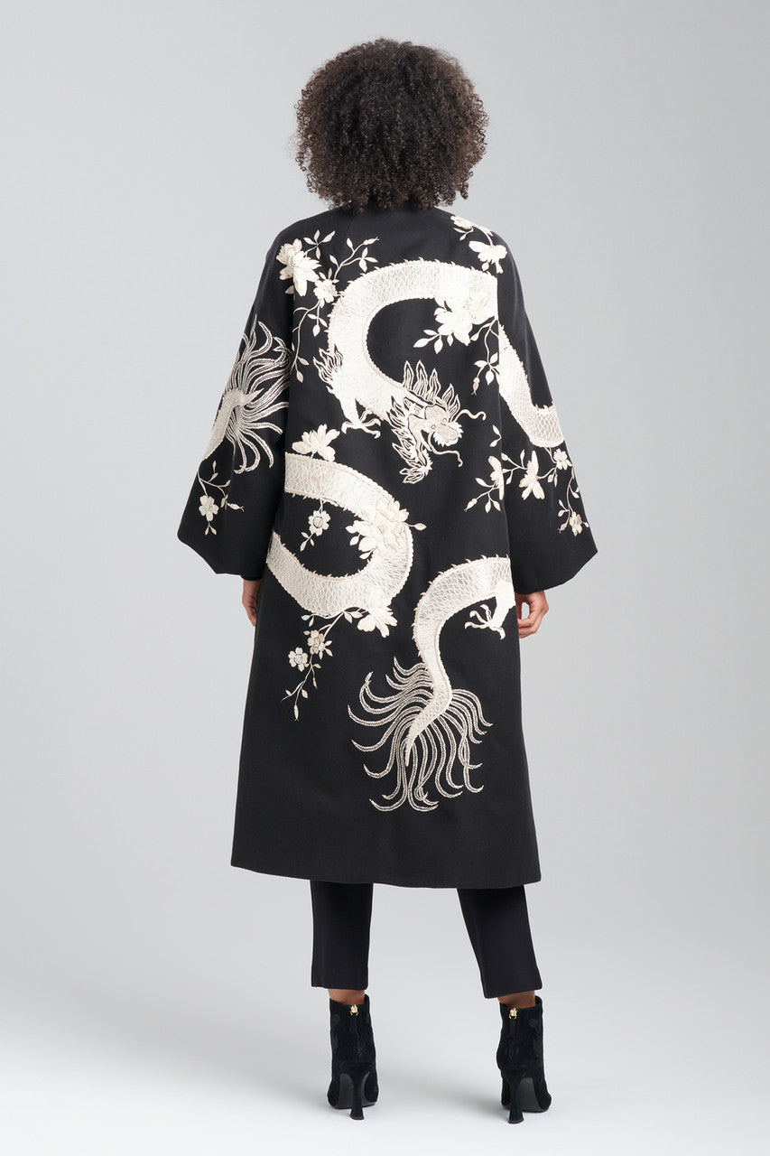 Buy Couture Felt Embroidered Dragon Coat in Black Online Black Natori
