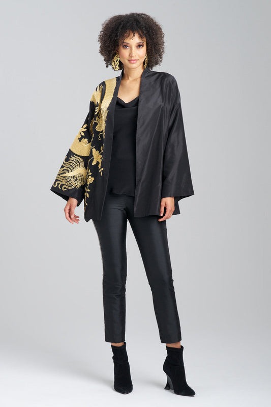 Buy Couture Silk Taffeta Embroidered Dragon Coat in Black Online Black Natori