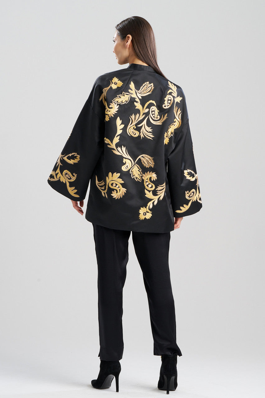 Buy Duchess Satin Embroidered Coat in Black Online Black Natori