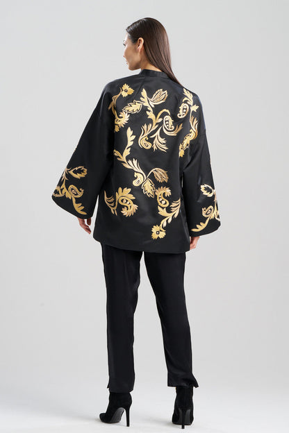 Buy Duchess Satin Embroidered Coat in Black Online Black Natori