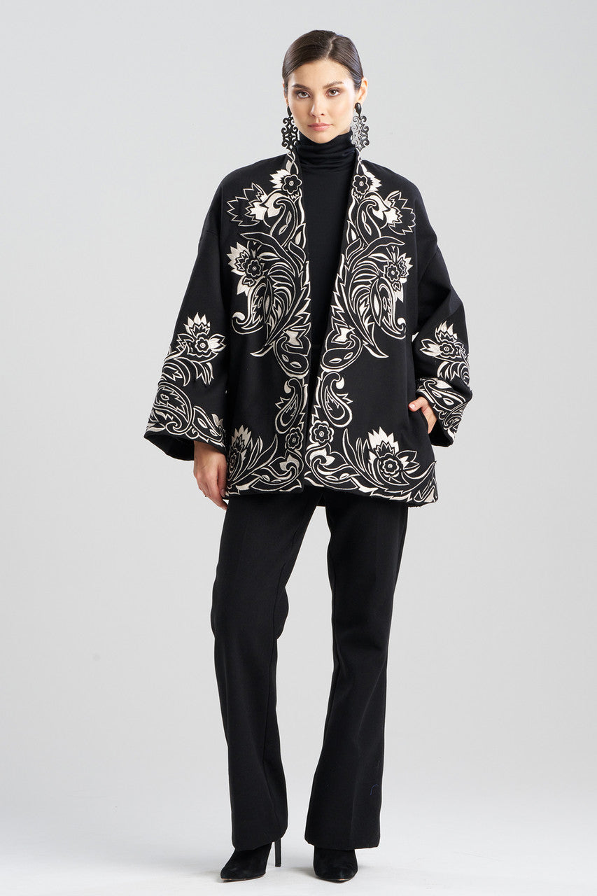 Buy Felt Embroidered Coat in Black Online Black Natori