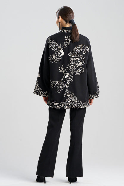 Buy Felt Embroidered Coat in Black Online Black Natori