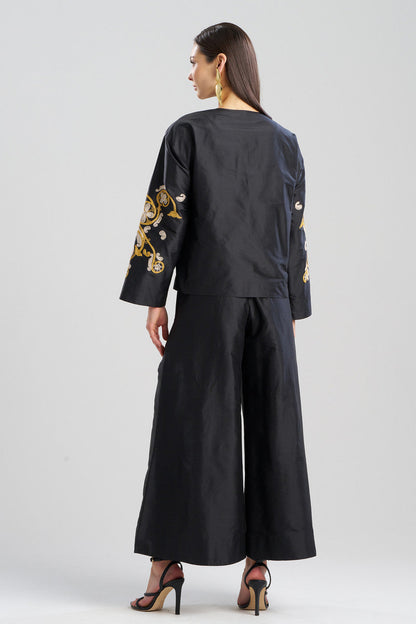 Buy Silk Dupioni Embroidered Crop Jacket in Black Online Black Natori