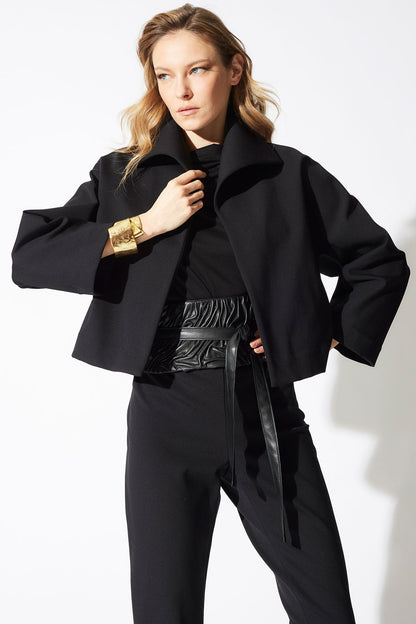 Techno Crepe Stand Collar Jacket Black Natori