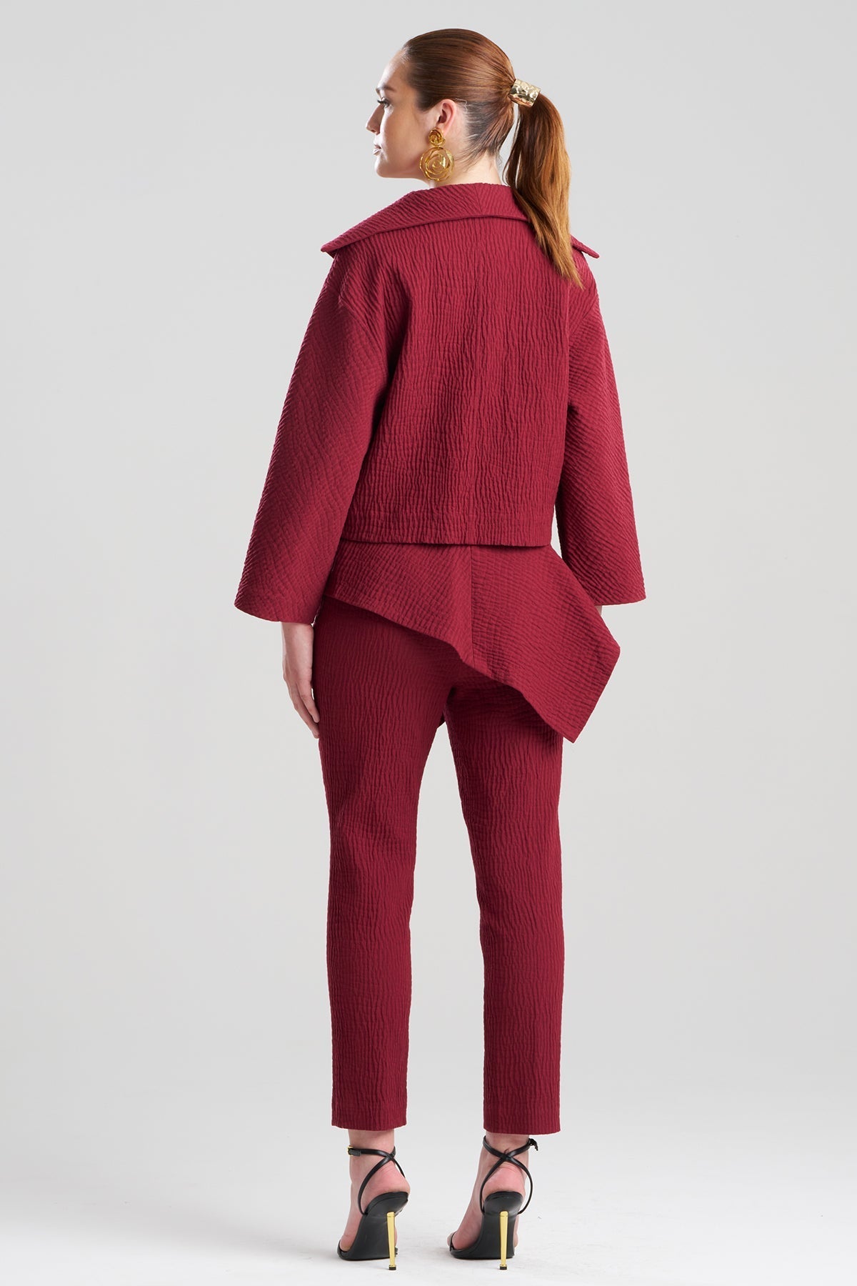 Textured Cotton Jacquard Stand Collar Jacket Ruby Natori