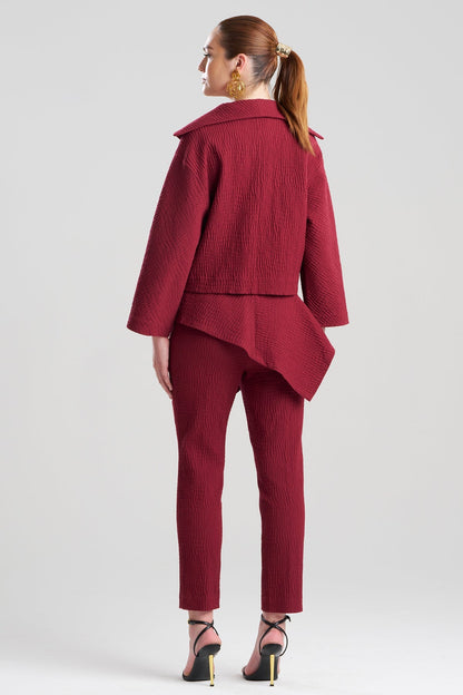 Textured Cotton Jacquard Stand Collar Jacket Ruby Natori