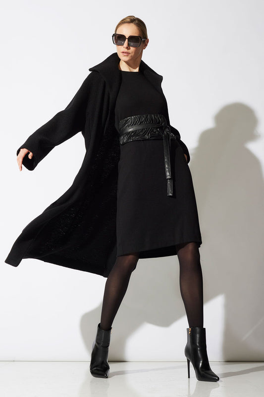 Boiled Wool Stand Collar Coat Black Natori