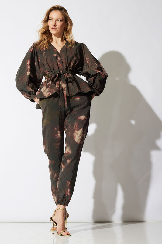 Niji Tie Dye Taffeta Voluminous Sleeve Jacket Green Natori