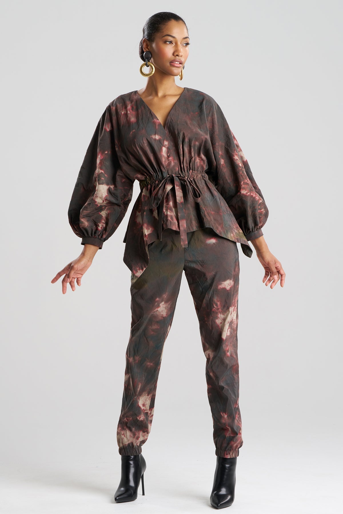 Niji Tie Dye Taffeta Voluminous Sleeve Jacket Green Natori