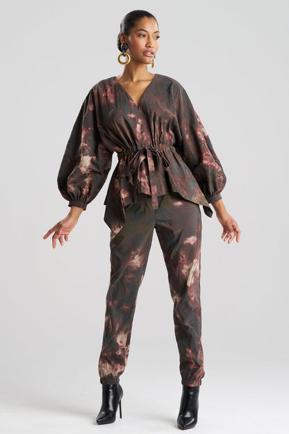 Niji Tie Dye Taffeta Voluminous Sleeve Jacket Green Natori