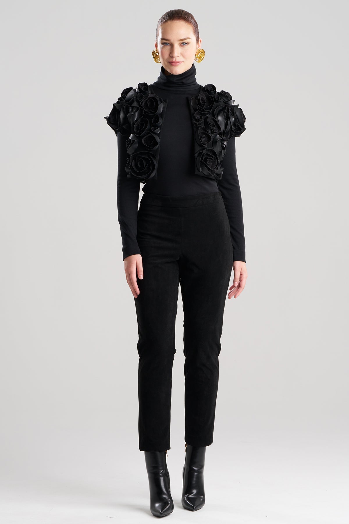 Vegan Luxe Suede 3D Floral Embroidered Vest Black Natori