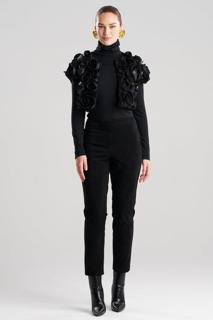 Vegan Luxe Suede 3D Floral Embroidered Vest Black Natori