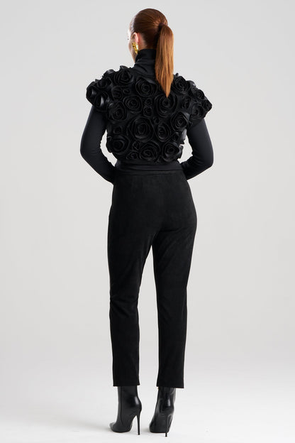 Vegan Luxe Suede 3D Floral Embroidered Vest Black Natori
