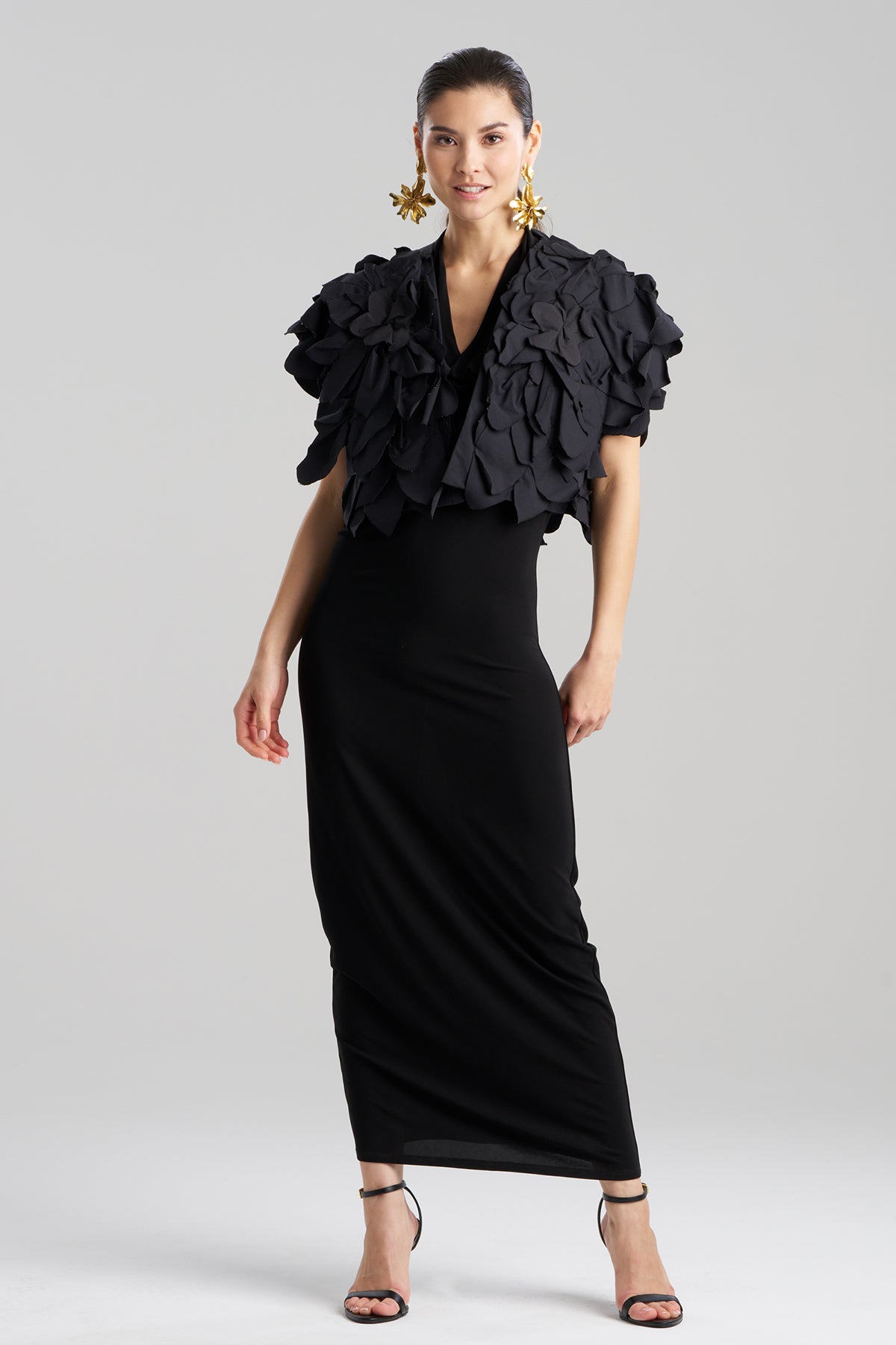 Tech Cotton Taffeta Embroidered Floral Bolero Black Natori