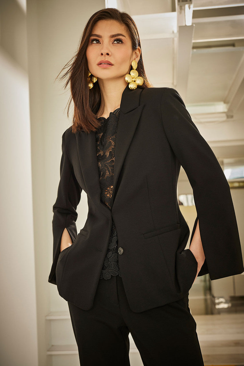 Buy Compact Knit Two Button Lapel Blazer in Black Online Black Natori