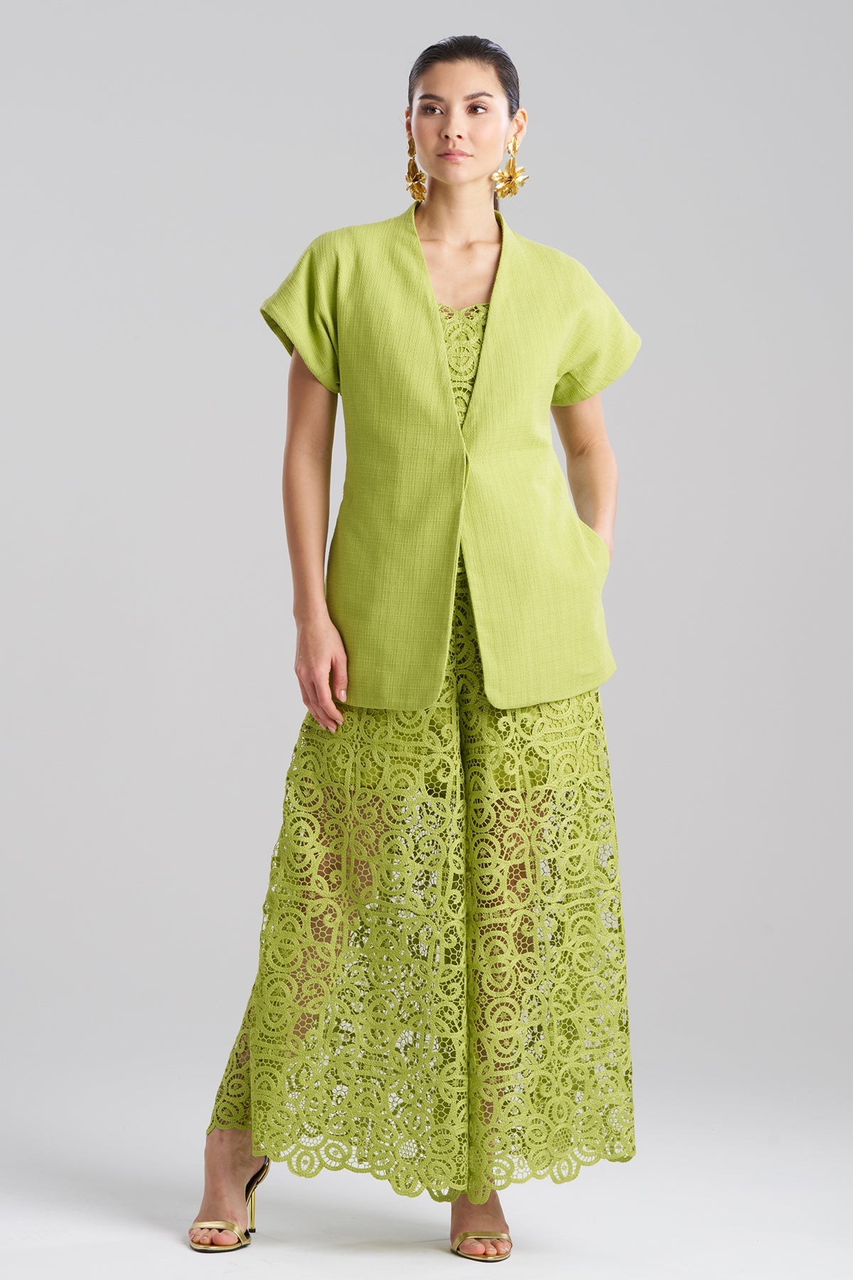Basketweave Cotton Kimono Jacket Pear Natori