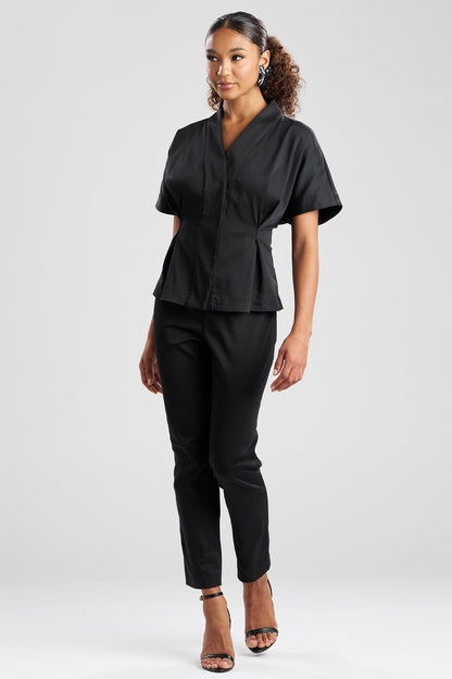 Cotton Chino Pleated Cap Sleeve Jacket Black Natori