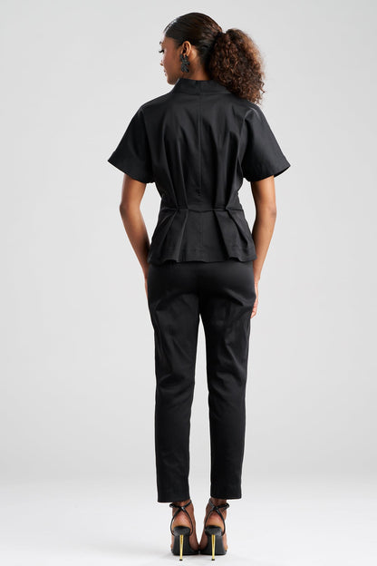 Cotton Chino Pleated Cap Sleeve Jacket Black Natori