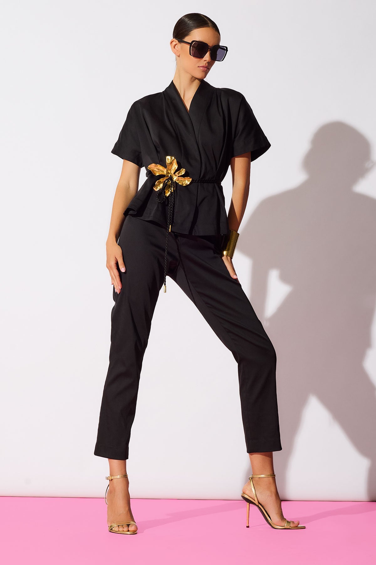 Cotton Chino Pleated Cap Sleeve Jacket Black Natori