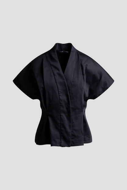 Cotton Chino Pleated Cap Sleeve Jacket Black Natori