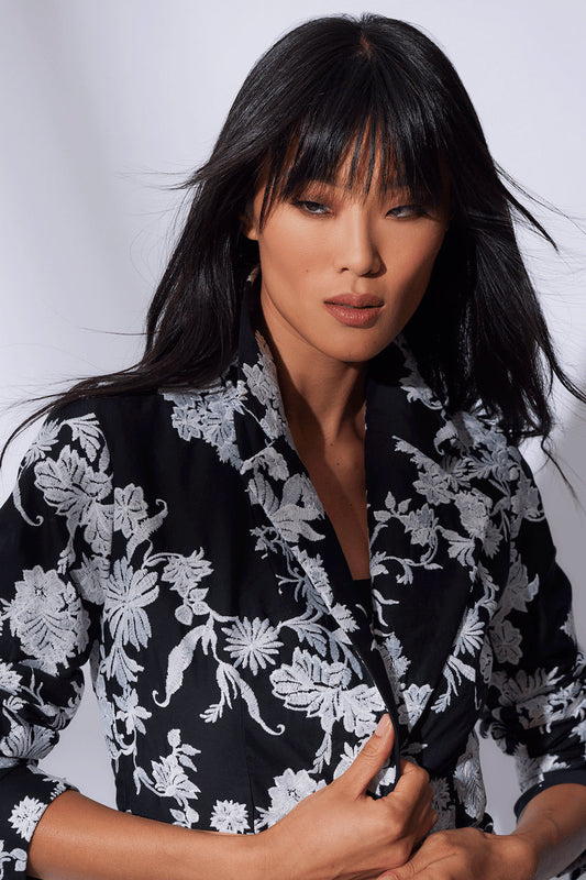 Buy Tangier Embroidered Cotton Tailored Blazer in Black/White Online Black/White Natori