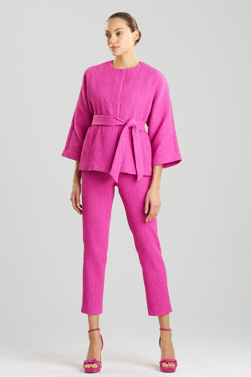 Buy Textured Cotton Jacquard Belted Jacket in Bright Berry Online Bright Berry Natori