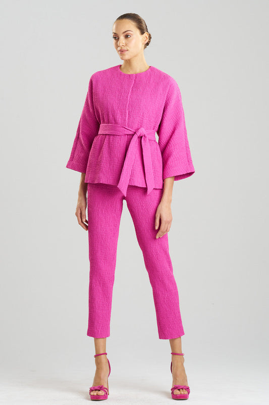 Buy Textured Cotton Jacquard Belted Jacket in Bright Berry Online Bright Berry Natori