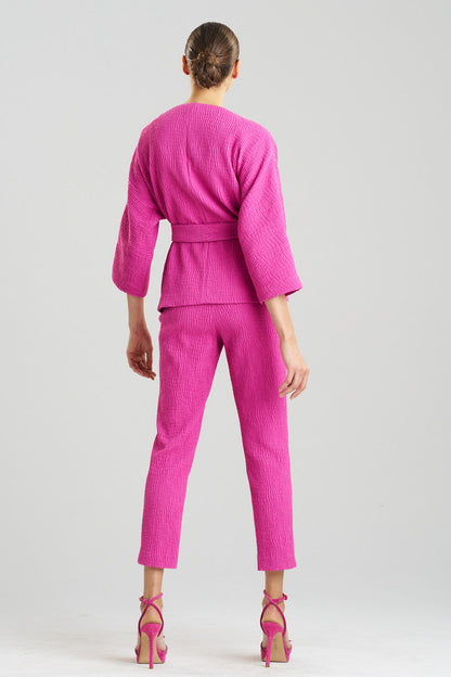 Buy Textured Cotton Jacquard Belted Jacket in Bright Berry Online Bright Berry Natori