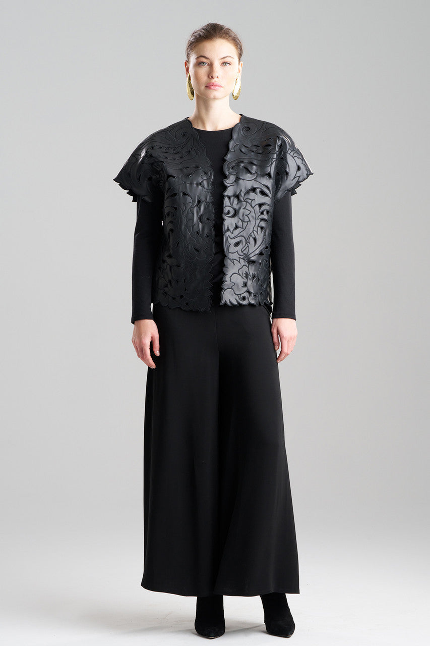 Buy Vegan Luxe Lambskin Embroidered Vest in Black Online Black Natori