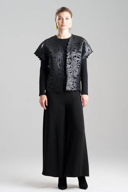 Buy Vegan Luxe Lambskin Embroidered Vest in Black Online Black Natori
