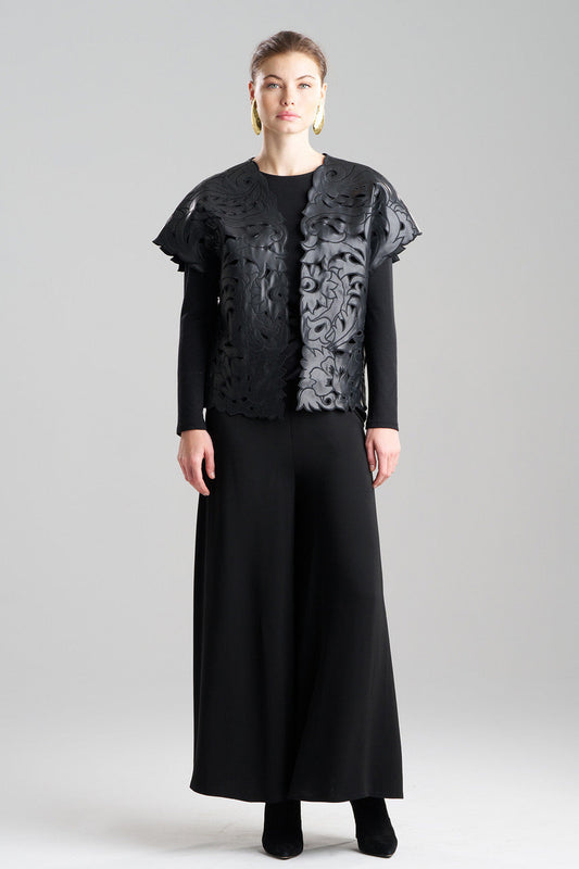Buy Vegan Luxe Lambskin Embroidered Vest in Black Online Black Natori