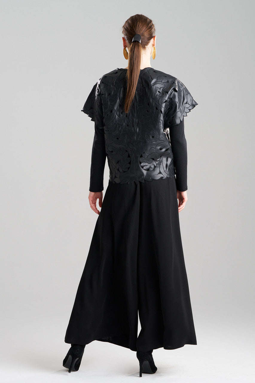 Buy Vegan Luxe Lambskin Embroidered Vest in Black Online Black Natori