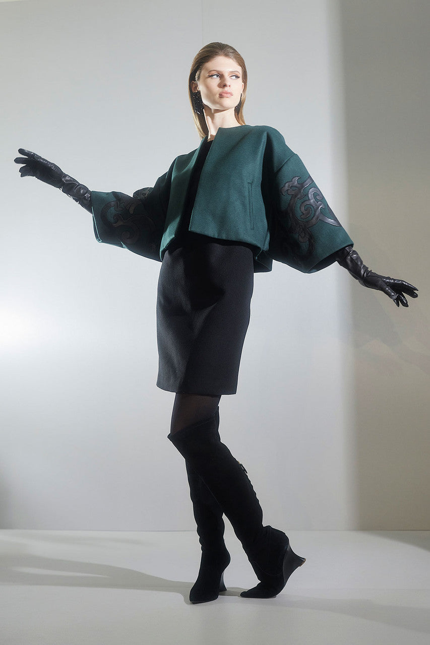 Buy Felt Embroidered Cropped Jacket in Bottle Green Online Bottle Green Natori