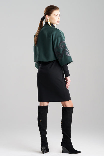 Buy Felt Embroidered Cropped Jacket in Bottle Green Online Bottle Green Natori