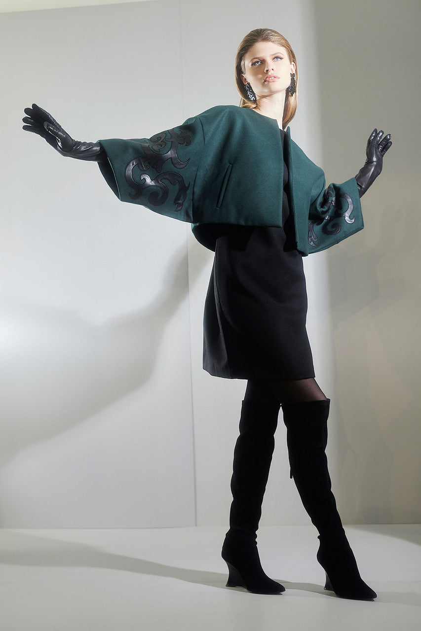 Buy Felt Embroidered Cropped Jacket in Bottle Green Online Bottle Green Natori