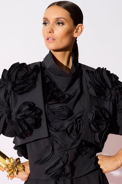 Tech Cotton Taffeta 3D Embroidered Bolero Black Natori