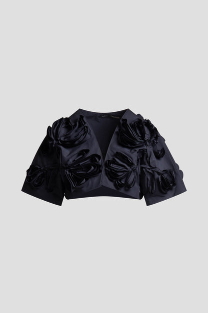 Tech Cotton Taffeta 3D Embroidered Bolero Black Natori