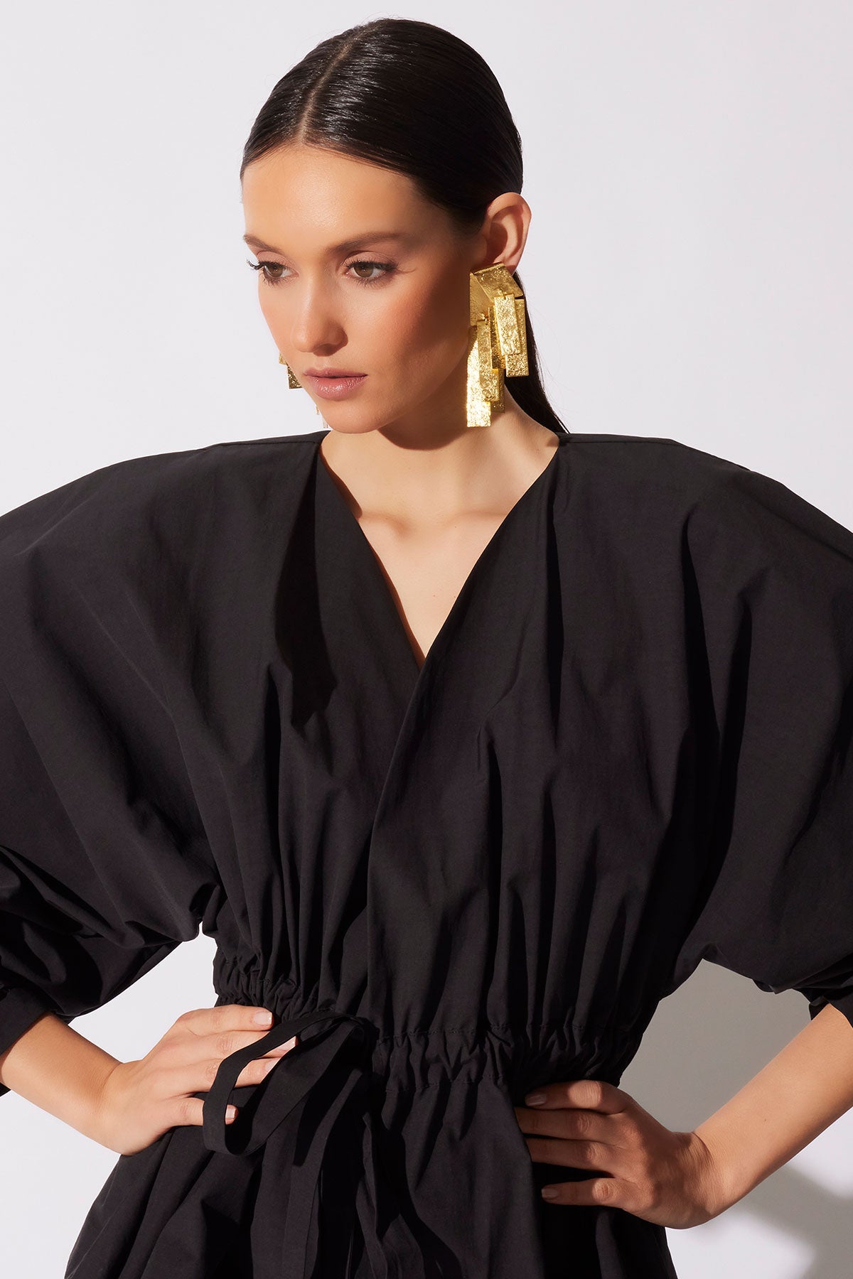 Tech Cotton Taffeta Voluminous Sleeve Jacket Black Natori
