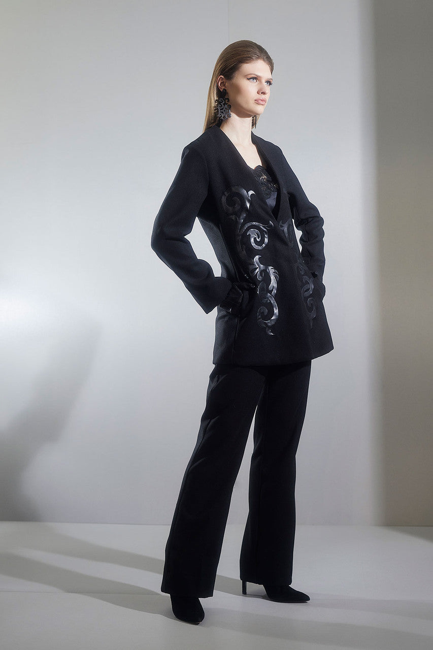Buy Felt Embroidered Collarless Jacket in Black Online Black Natori