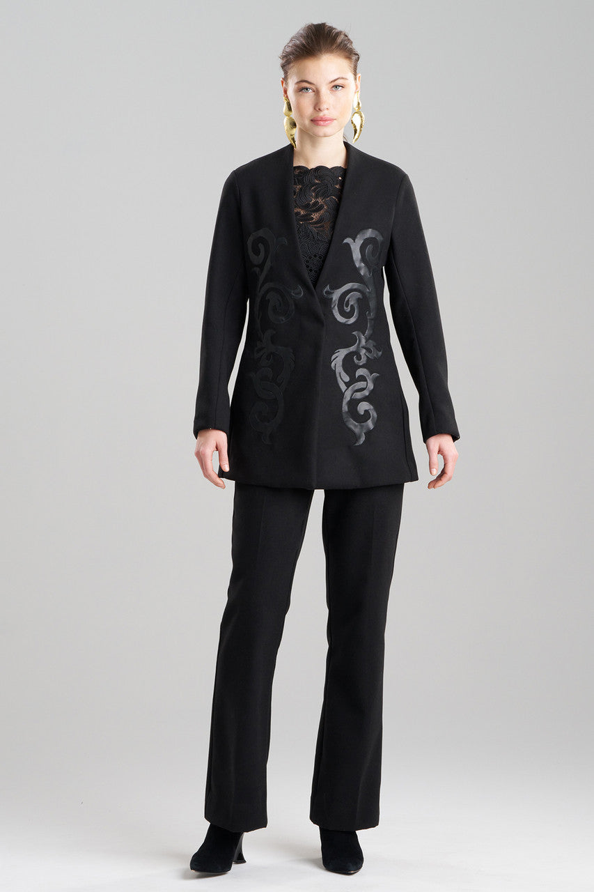 Buy Felt Embroidered Collarless Jacket in Black Online Black Natori