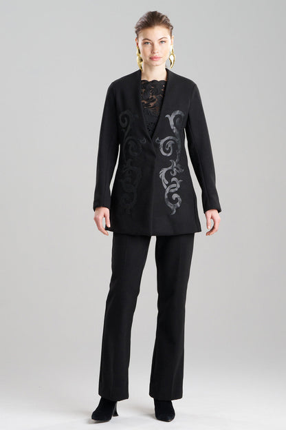 Buy Felt Embroidered Collarless Jacket in Black Online Black Natori