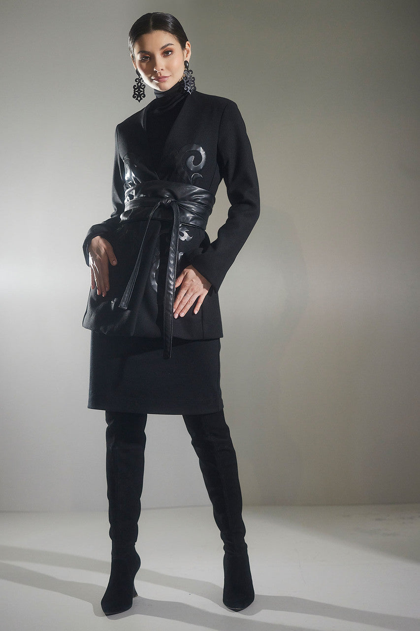 Buy Felt Embroidered Collarless Jacket in Black Online Black Natori