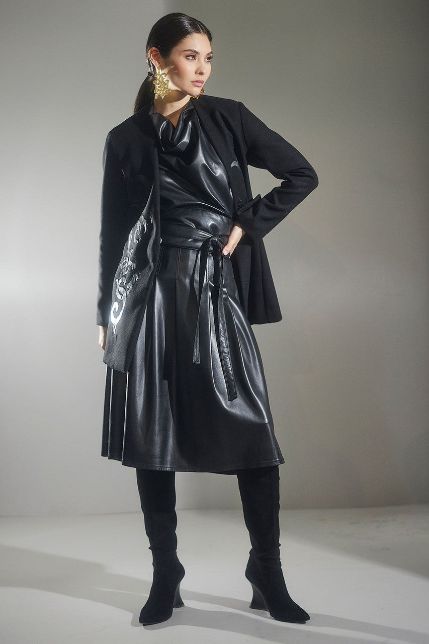 Buy Felt Embroidered Collarless Jacket in Black Online Black Natori