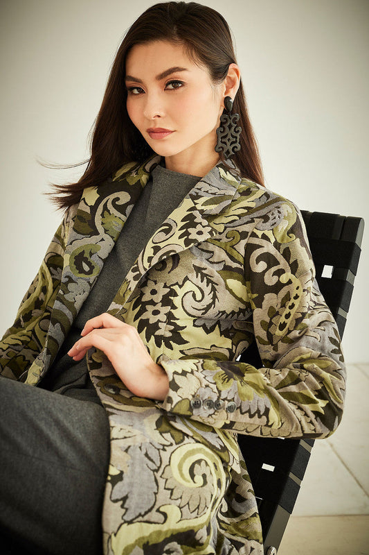 Buy Shinrin Paisley Jacquard Notch Lapel Blazer in Sage Online Sage Natori